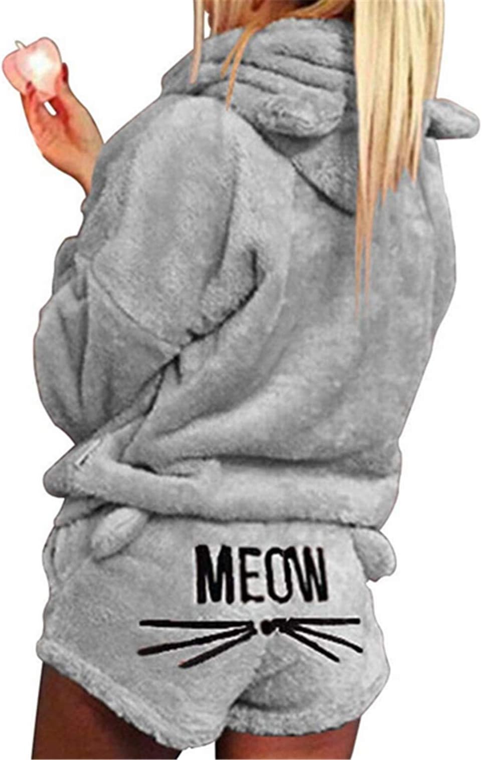 XingYue Direct2pcs Women Cat Pajamas Cute Girls Sleepwear Soft Bathrobe Shorts Winter Lounge Sleepwear Sets