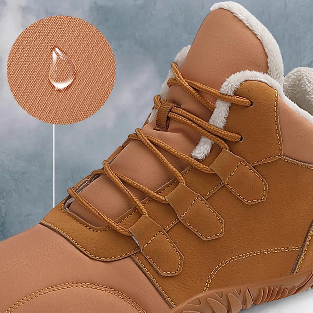 Glacia Barefoot Shoes for Men Women Winter,Barefoot Shoes Wide Toe Box Winter Boots,Warm Non-slip Waterproof Winter Walking Shoes Hiking Boots with Warm Plush Lining