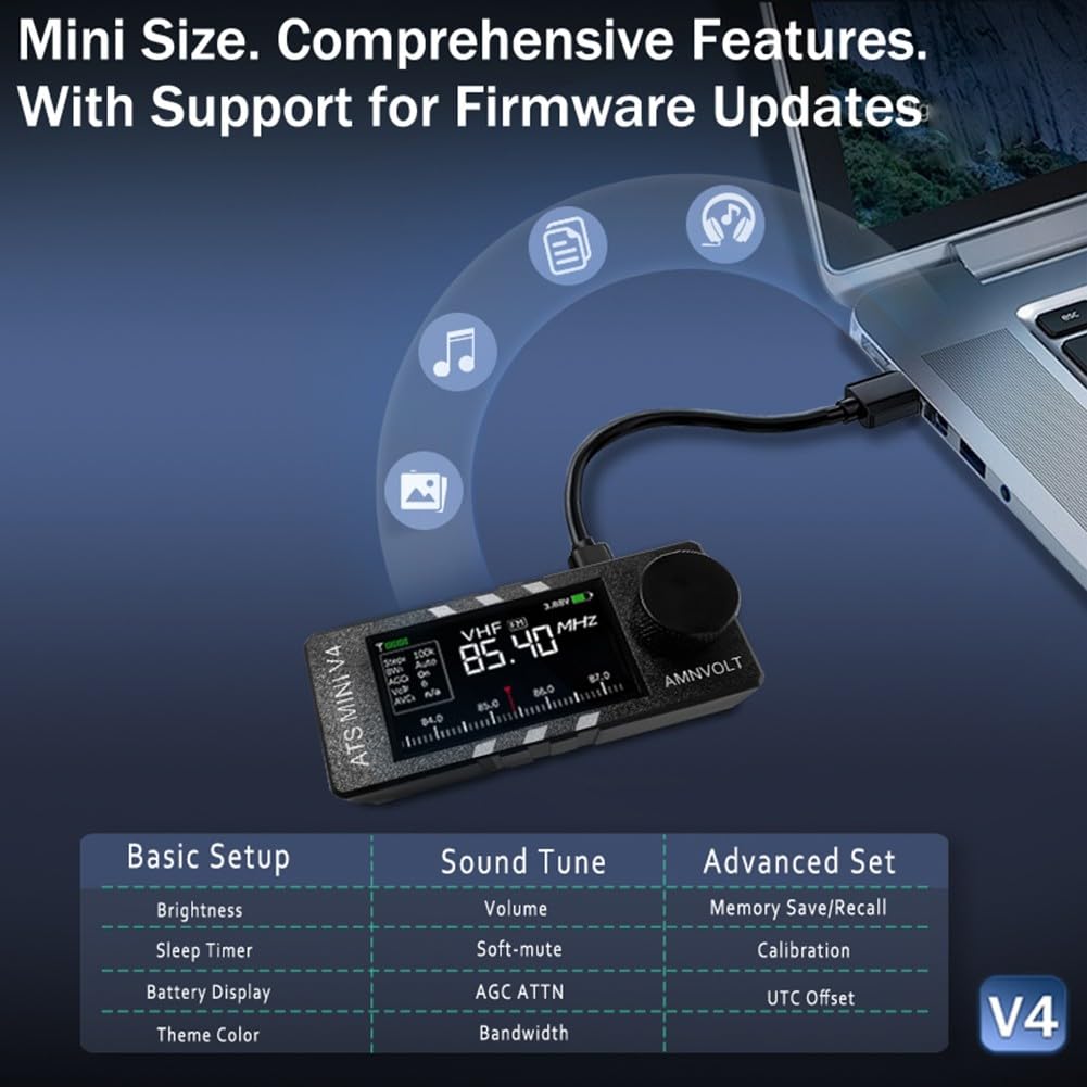Portatile V4 per ATS per MINI per radio SI4732, circuito cuffie integrato per ricevitore modulo ESP32 da 1,9 pollici IPS ad alta definizione schermo a colori Pocket Radio per escursionismo e campeggio