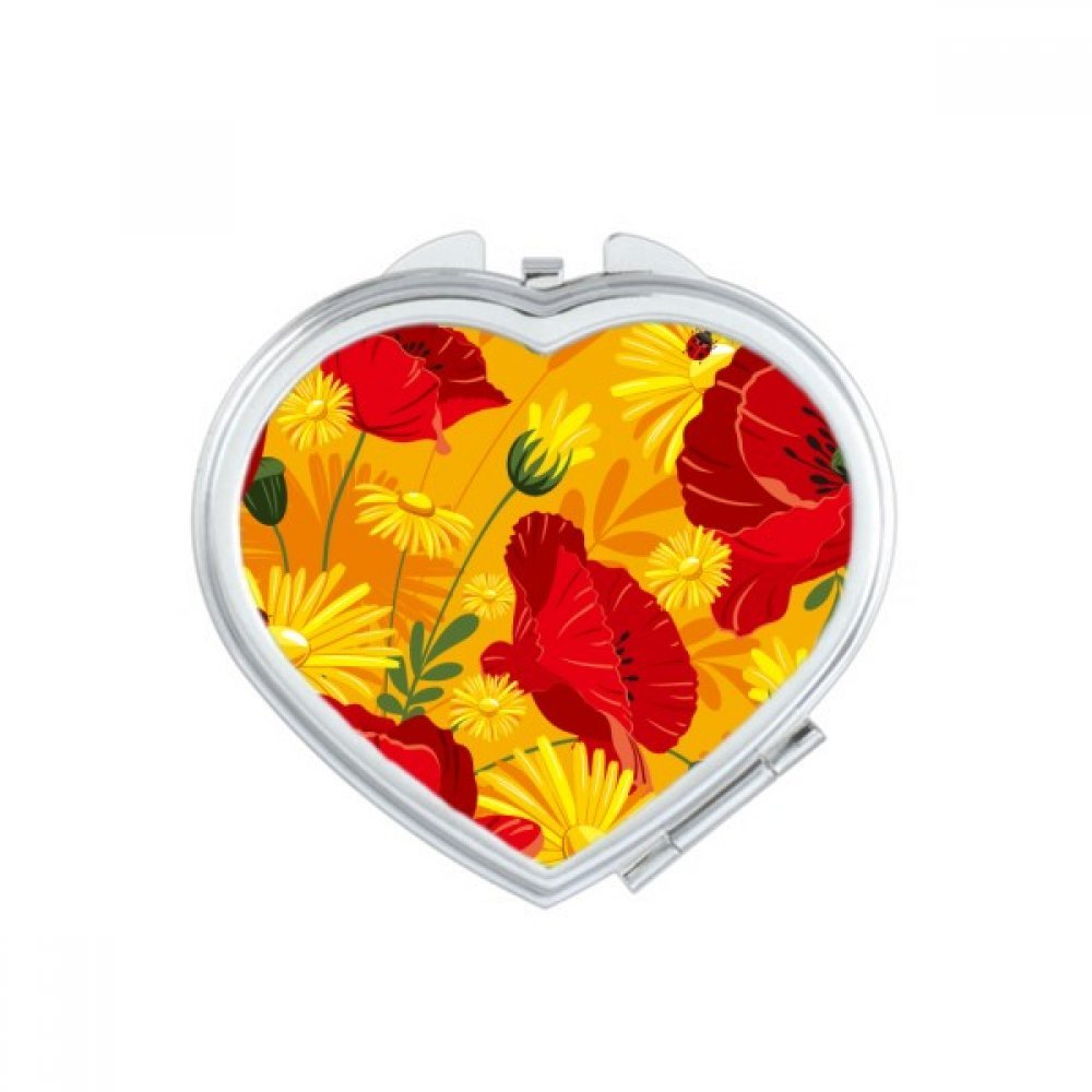 Miroir compact portable fleurs pavot pour retouche maquillage