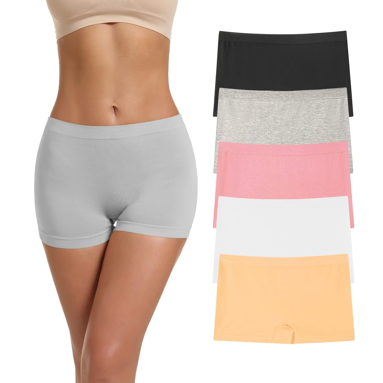 Womens Cotton Boy Shorts Panties Boxer Briefs Underwear 3" Inseam 3 OR 5 Pack(Regular & Plus Size), B2204cot-2, Medium-image-43