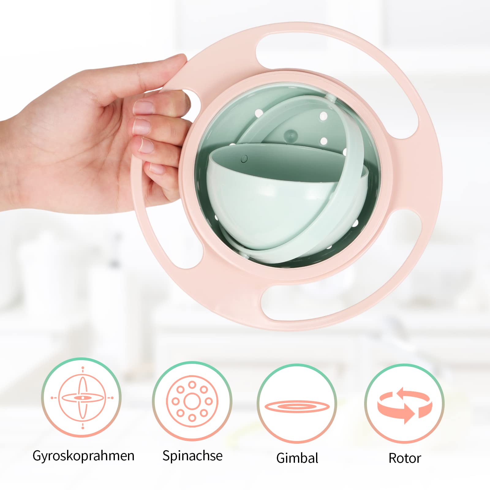 Bol Anti-Renversement Bébé 360° - Design Soucoupe Volante Rose | Gyroscopique, Lavable Lave-Vaisselle