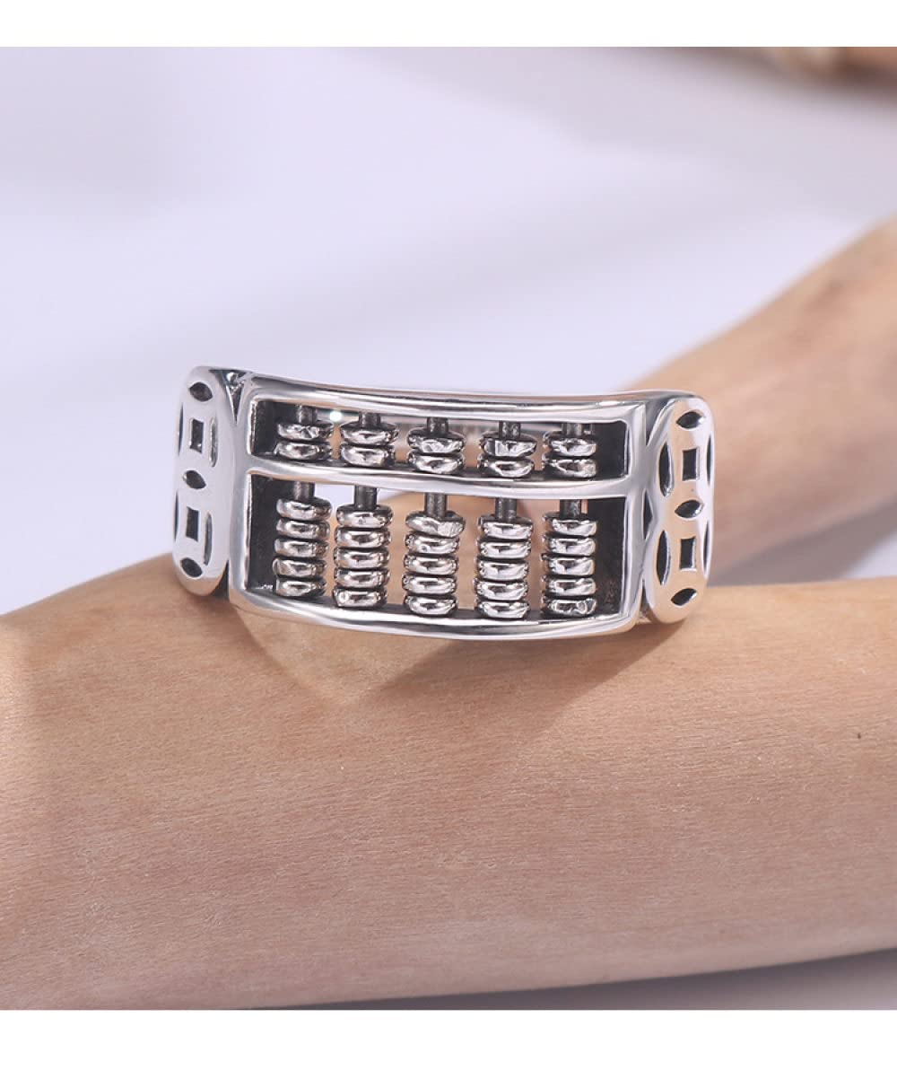 Anello In Argento 925 Da Donna,S925 Sterling Silver Abaco Anelli Regolabili Girevoli Vintage Vecchio Anello Dito Indice Argento Eternity Ring Fascino Di Nozze Gioielli Regali Per Uomini Ragazze Sign