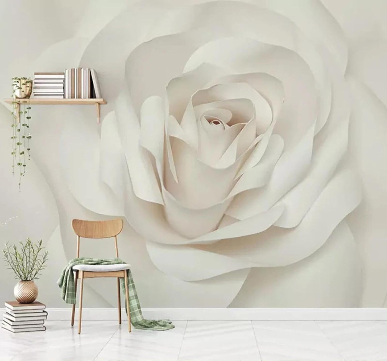 XLMING Simple Beautiful Romantic White Roses 3D Wallpaper Silky Texture Home Study Office Grey Dining Room Sofa Bedroom Living Room TV Backdrop-150cm×105cm