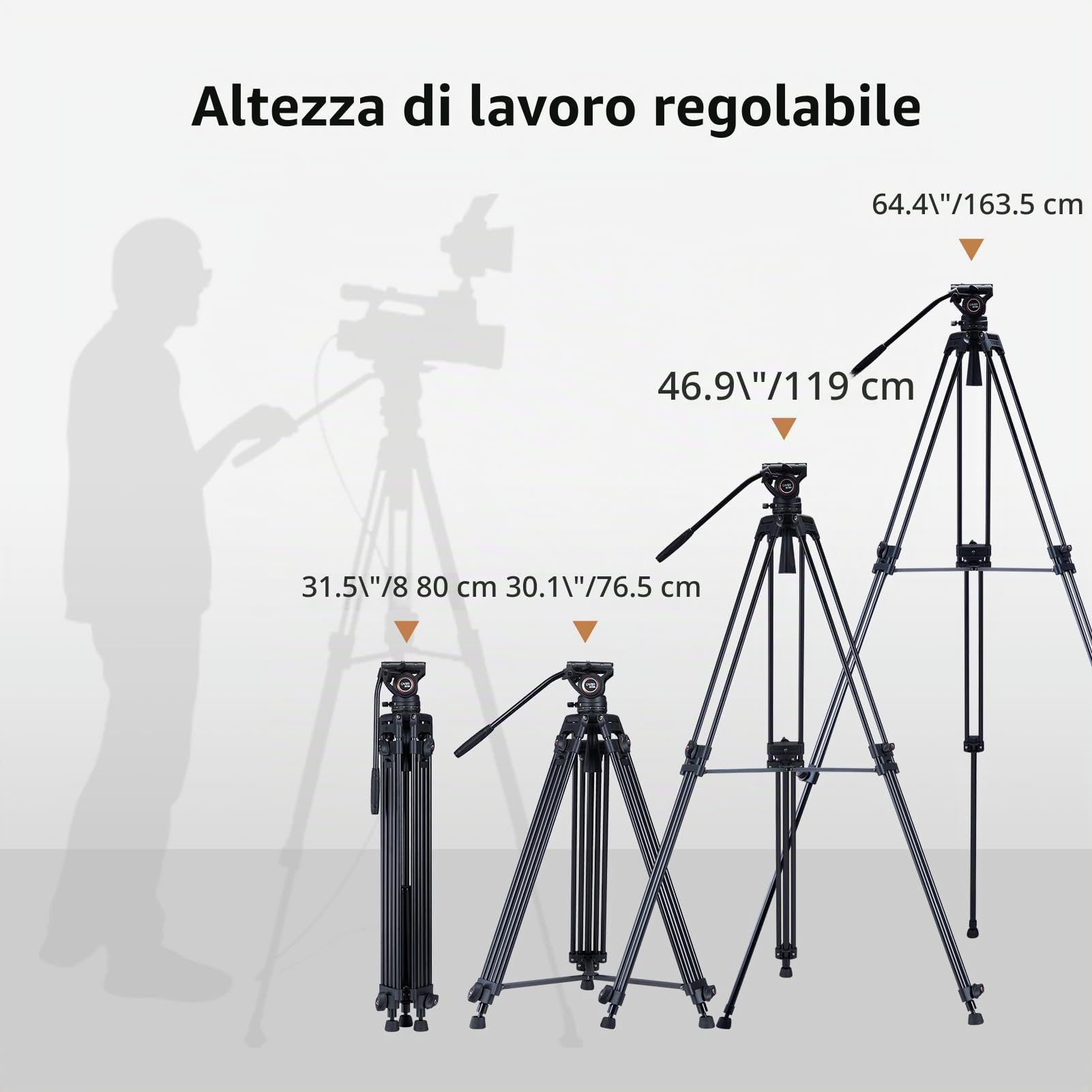 Cayer Treppiede video da BV30 per fotocamera in lega di alluminio con testina di trascinamento del fluido a 360°, piastra QR compatibile con Canon Nikon Sony e videocamere DSLR, carico fino a 8kg