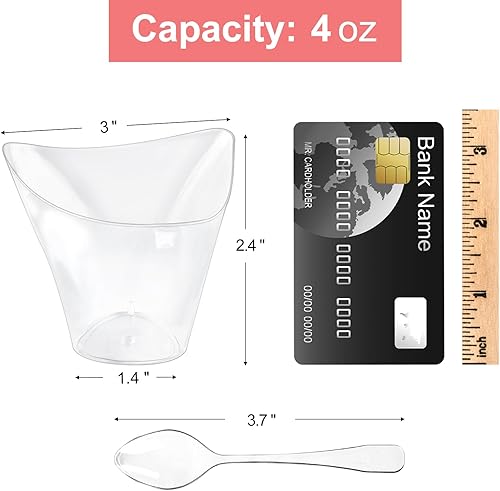 Miniatura 2 de Qeirudu Mini tazas triangulares de postre de 4 onzas con cucharas, paquete de 50 vasos de plástico para aperitivos, tazas reutilizables para pudín,