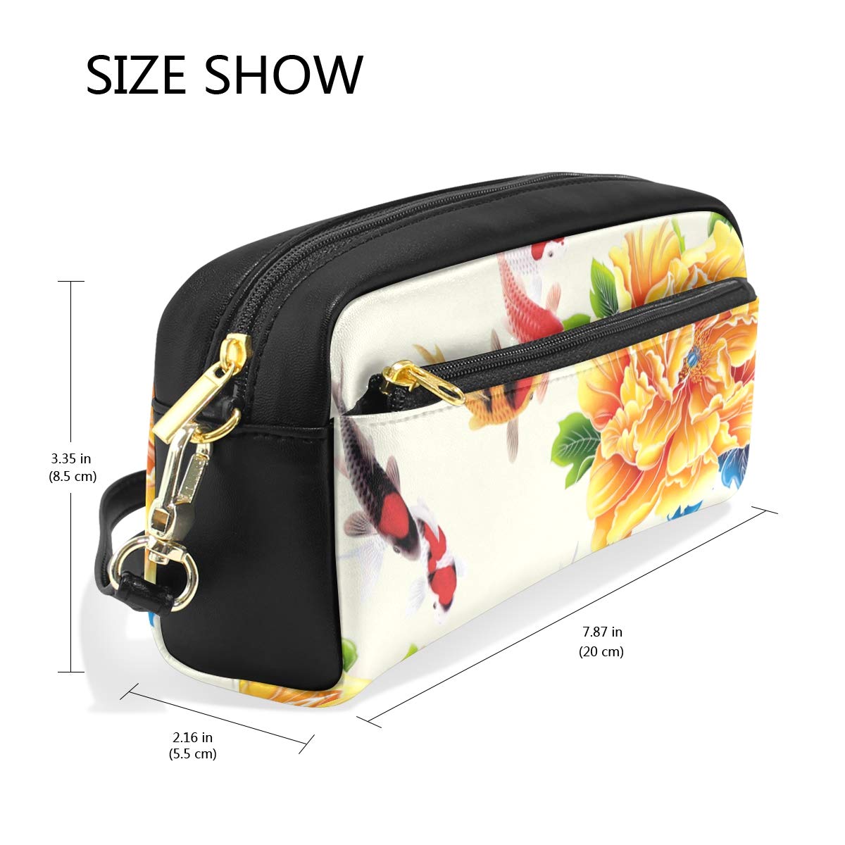 Eslifey Stifteetui / Kosmetiktasche Mit Japanischem Koi-Fisch Design, PU-Leder, Wasserdicht – 20x8x7 Cm