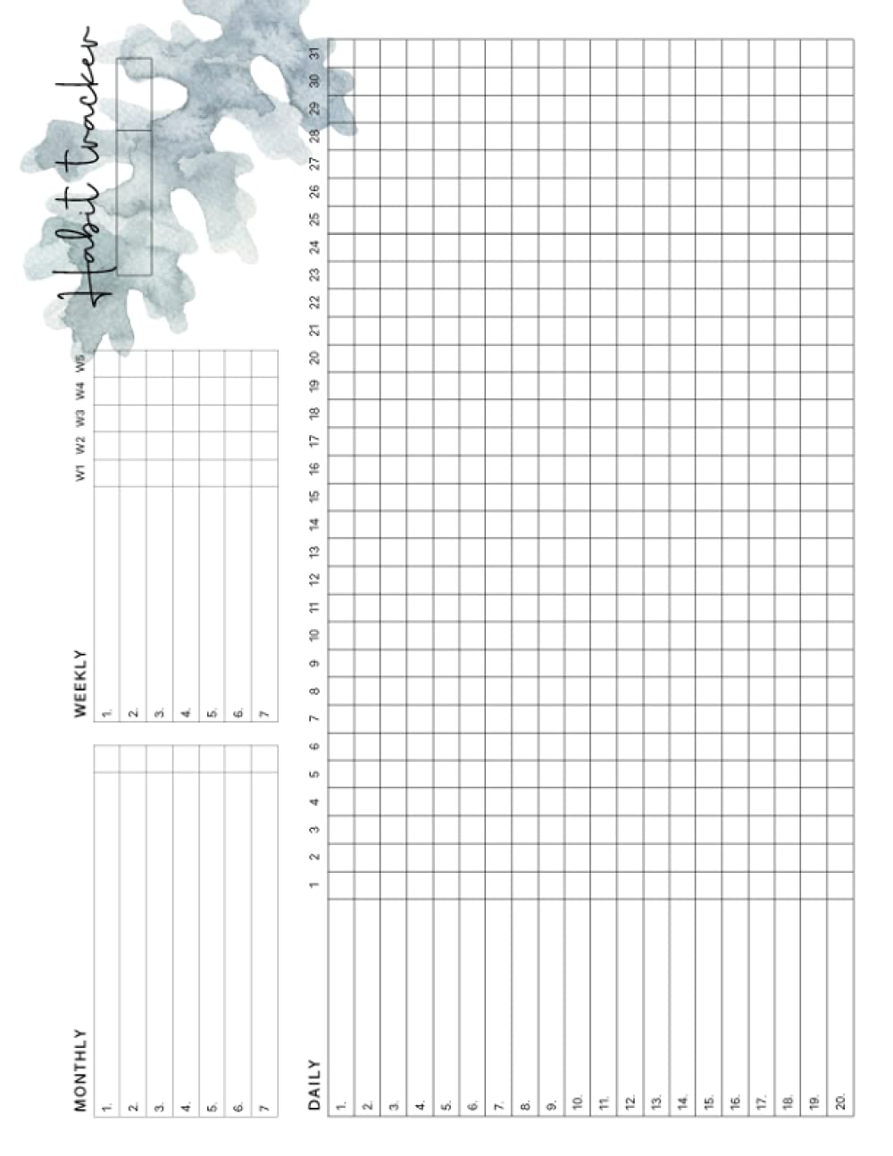 Habit Tracker: Undated Calendar and To Do List Planner with Spaces for 20 Daily 7 Weekly and 7 Monthly Habits Beautiful Watercolor Green Leaves