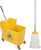 Midoneat 22 Qt Mop Bucket with Wringer, Wheels & Handle - Upward Press, Dual Chambers, Includes Cotton Mop for Easy Floor Cleaning