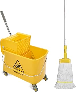 Midoneat 22 Qt Mop Bucket with Wringer, Wheels & Handle - Upward Press, Dual Chambers, Includes Cotton Mop for Easy Floor Cleaning