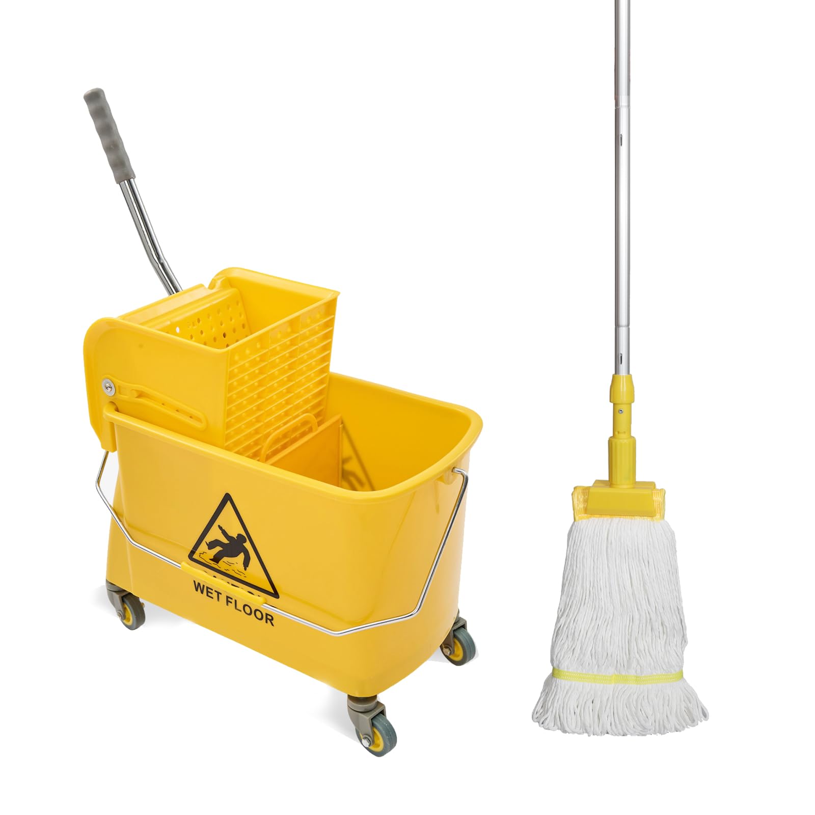 Midoneat Wischeimer mit Auswringer, 22 Qt (5,5 Gallonen), Griff, Räder, Bodenreinigung, 41,9 cm L x 26,9 cm B x 67,1 cm H, Gelb, fügen Sie einen Baumwollmopp hinzu