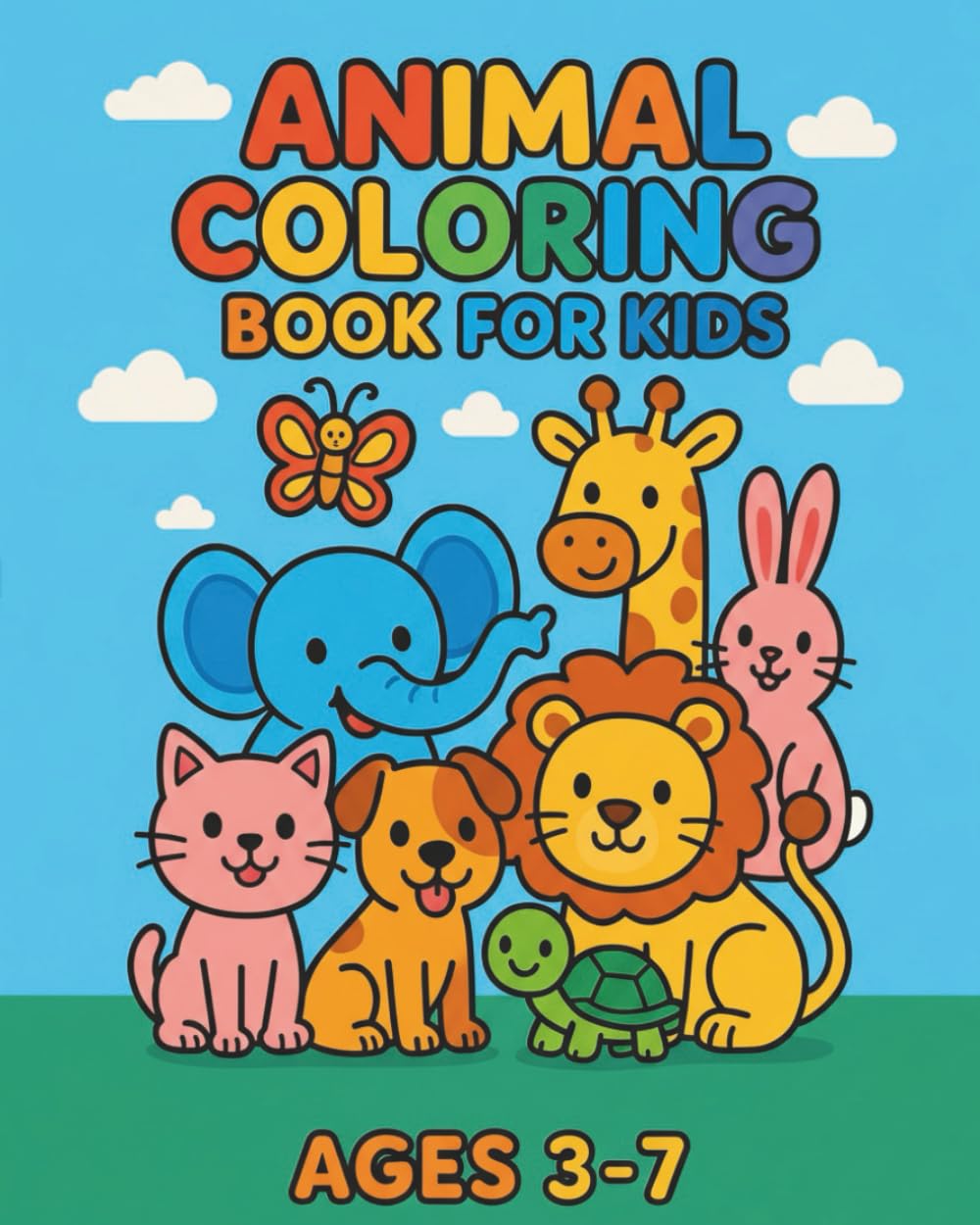 Happy Animals Coloring Book: Adorable Animal Coloring Pages for Kids Creativity and Learning