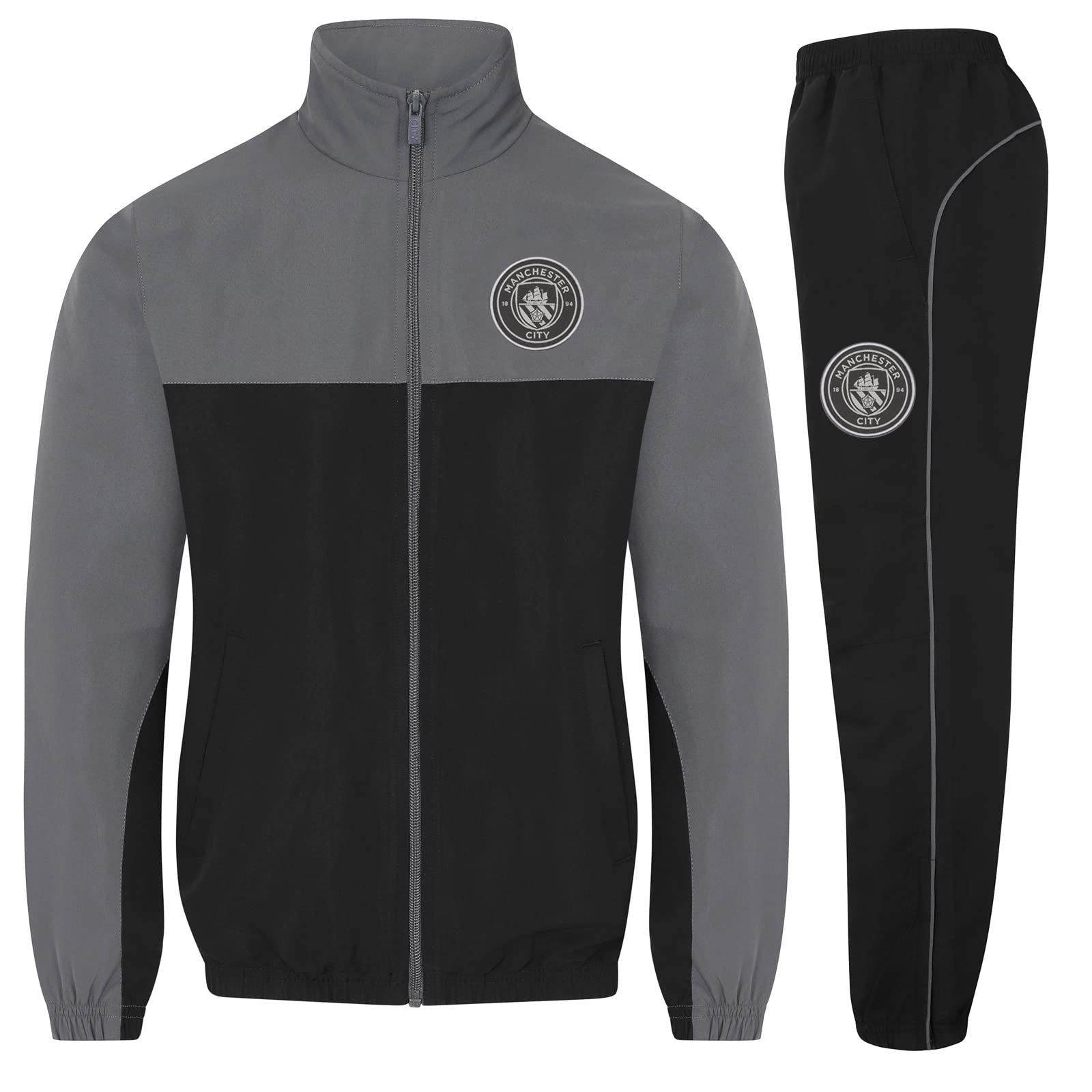 Manchester City Men's Grey F.c. Official Gift Jacket & Pants Tracksuit Set Large