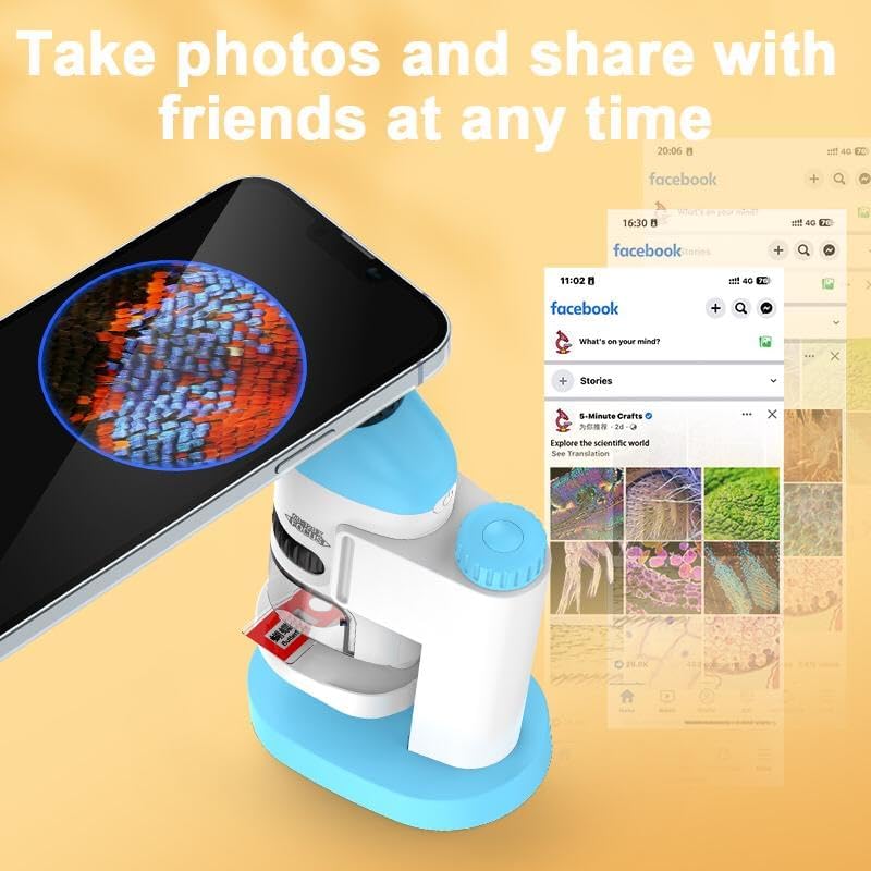 Image of Tobo Portable Pocket Microscope with Adjustable Zoom 60-120x, Handheld Scientific Experimental Equipment (Sky Blue and White) TD-1017IM