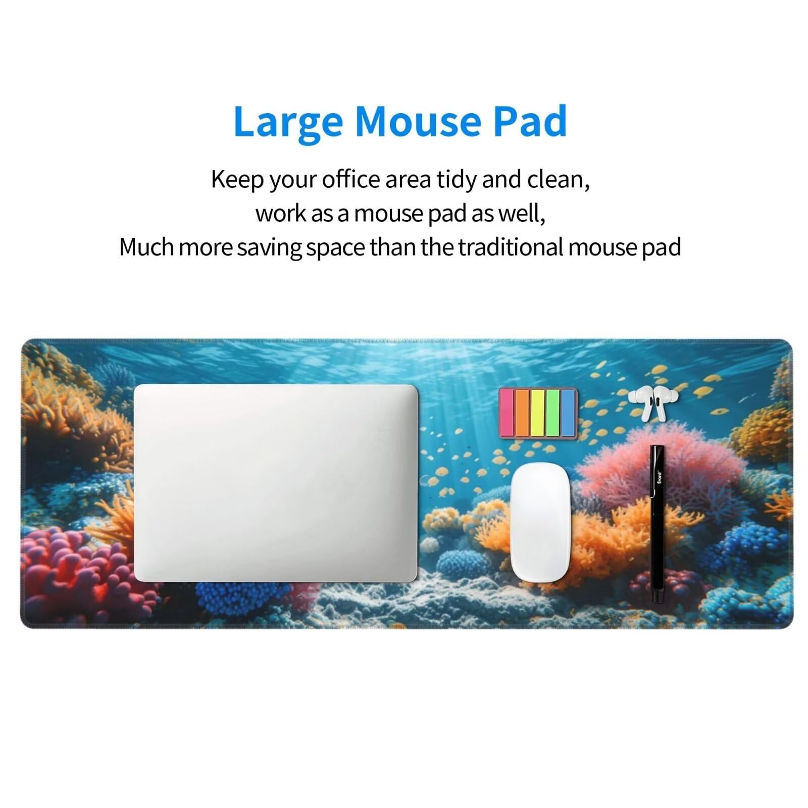 Tappetino Mouse, Tappetino Mouse Gaming Grande XXL 1500x800x3mm Tappetino Scrivania Mouse Pad, Base in Gomma Antiscivolo, Bordi Cuciti,Lavabile, Mousepad per Ufficio e Gaming (Corallo marino) R-232
