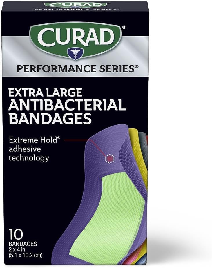 CURAD Performance Series Antibacterial Bandages, XL Size, 10 Count