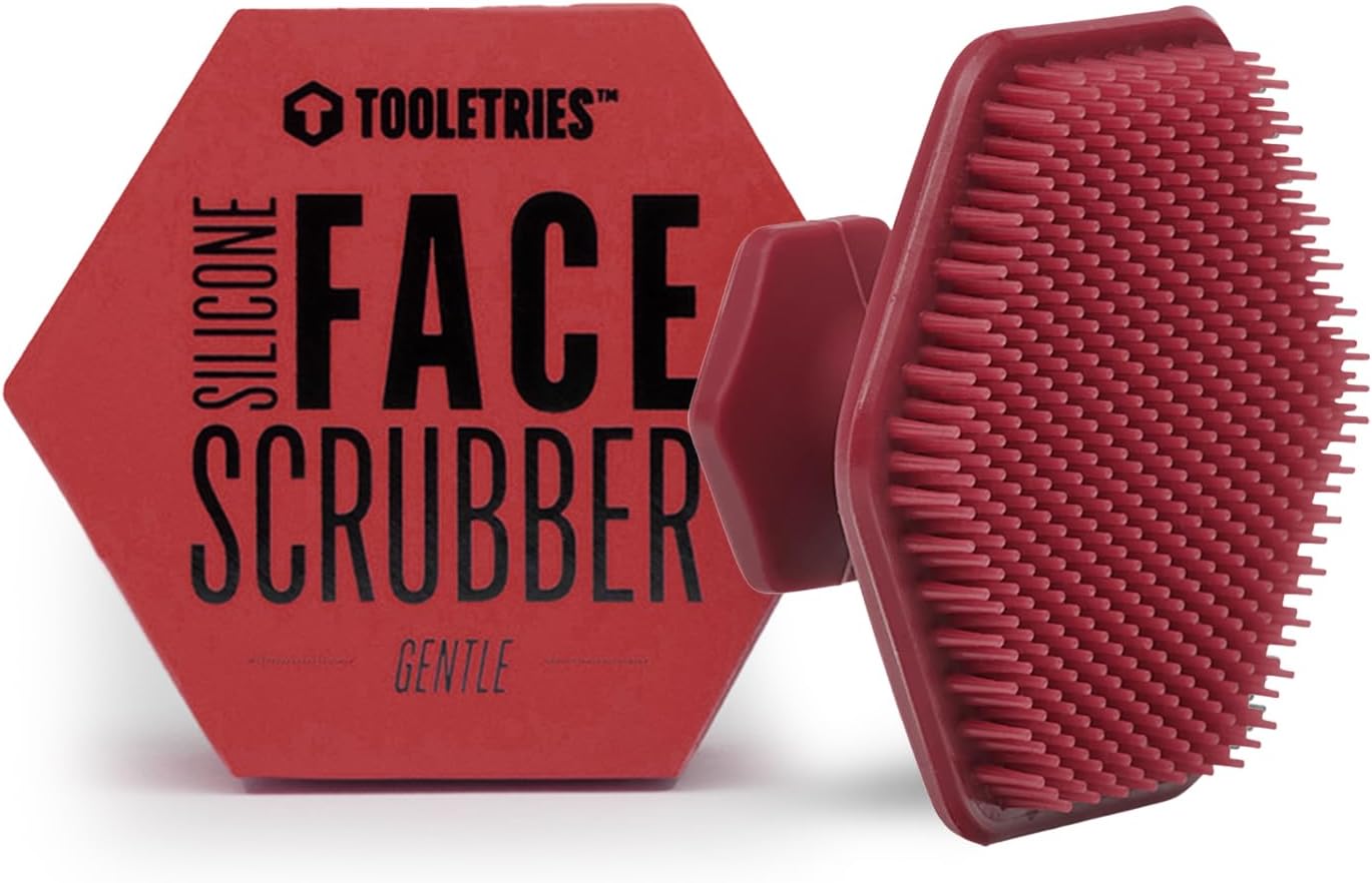 Silicone Face Scrubber - Gentle Exfoliator Pad & Massager - Removes Dead & Dry Skin Invigorating Addition to Grooming Routine - Soft-Touch Shower & Bathroom Accessory - Burgundy