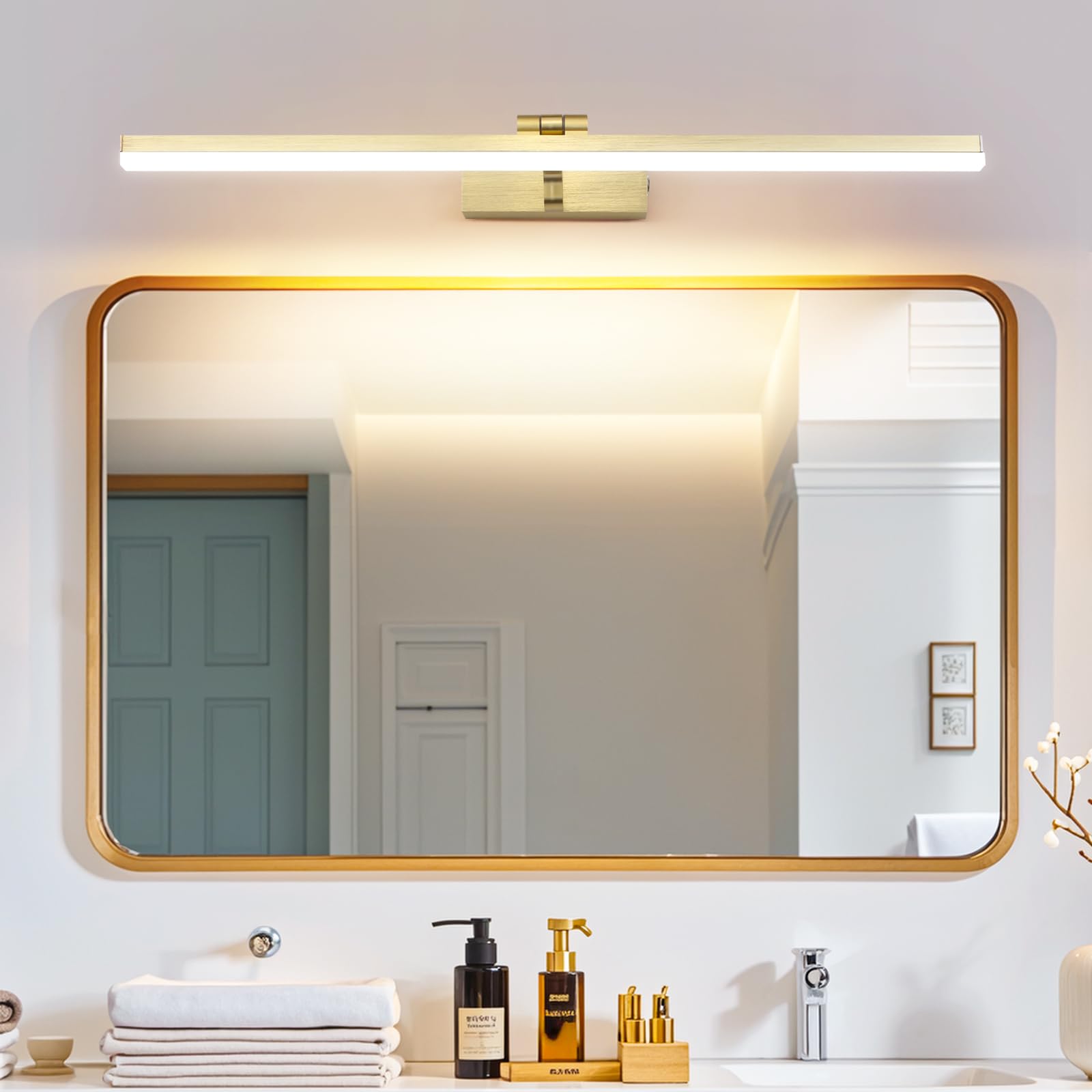 MantoLite Dimmable Applique Murale pour Tableaux et Vitrines,61CM 15W Or Brossée LED Miroir Salle de Bains Lumière Pivotante Intérieur Éclairage,3000K/4500K/6000K Lampes de Lecture Lampe d'affichage