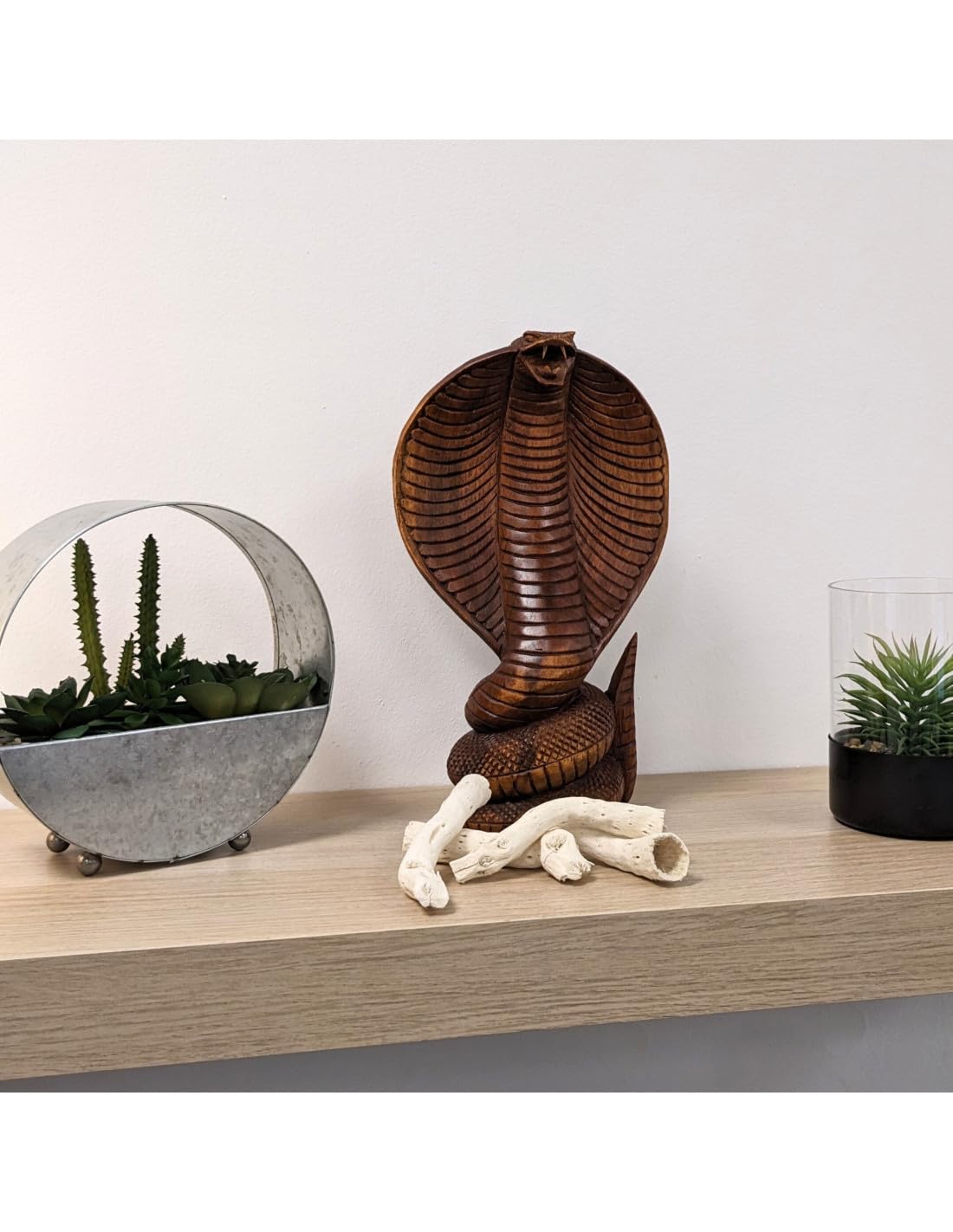 Artesanal Estatua Serpiente/Cobra 25cm de Madera Exótica tallada Mano