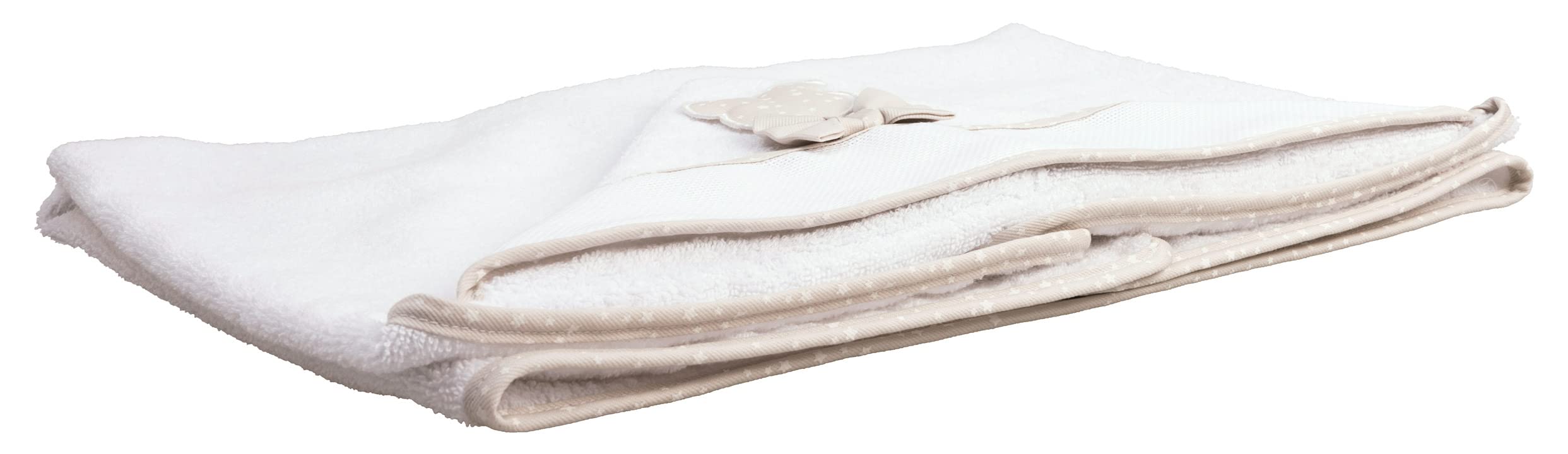 Filet - Baby-Bademantel Dreieck aus weicher Baumwolle, in zarten Graubeige- und Weißtönen, hergestellt in Italien, Einheitsgröße für 0-12 Monate
