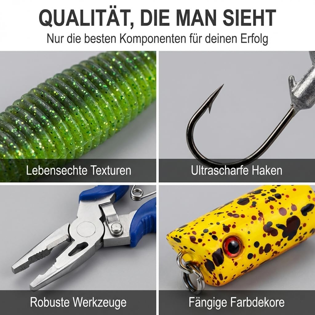 Forellen Angel Set Köder Sortiment Box 126 Teile Komplettset, Spoons Wobbler Spirolino Wirbel Gummiköder | Perfektes Angel Geschenk für Angler | Gummi Forellen Köder Set