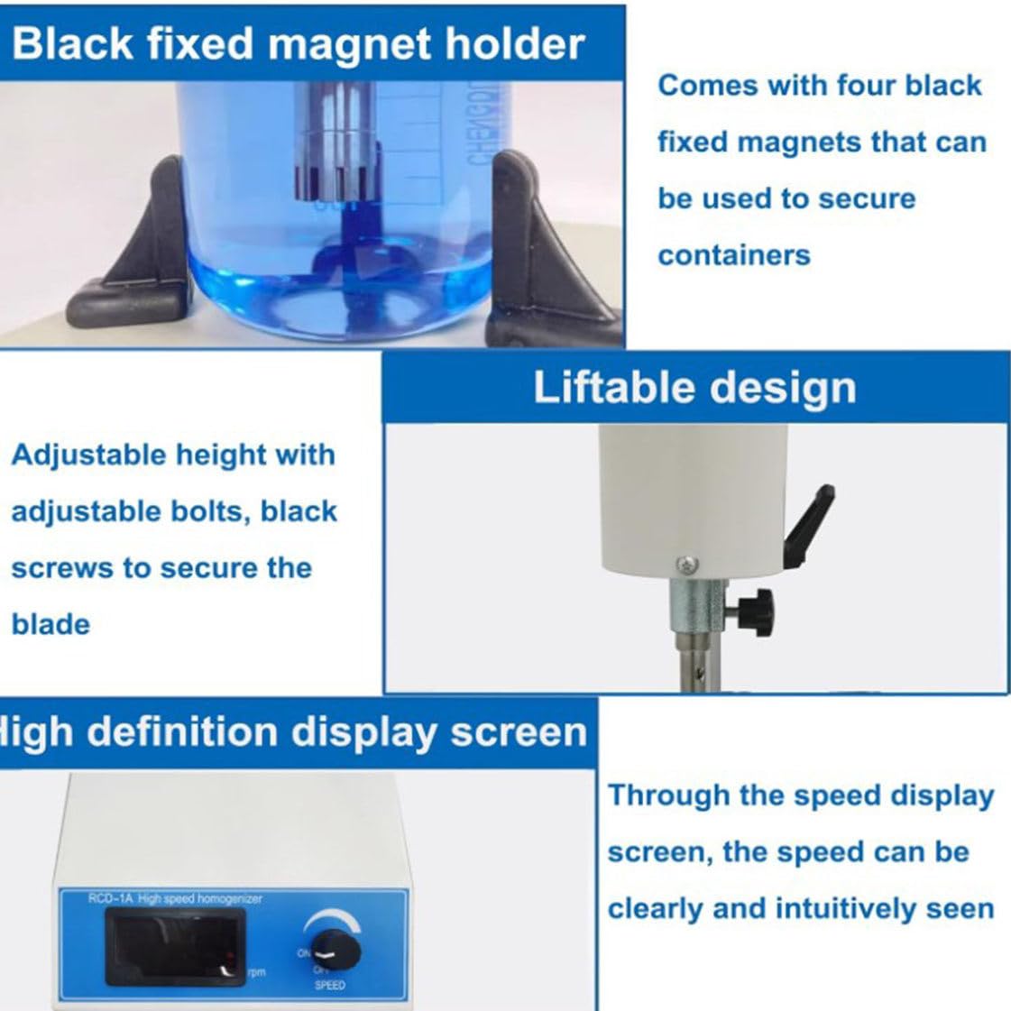 Labor-Homogenisator, 185 W, 1000 ml, Digitalanzeige, Dispergier-Emulgator, einstellbare Geschwindigkeit 8000-22000 U/min, mit 2 Arbeitsköpfen