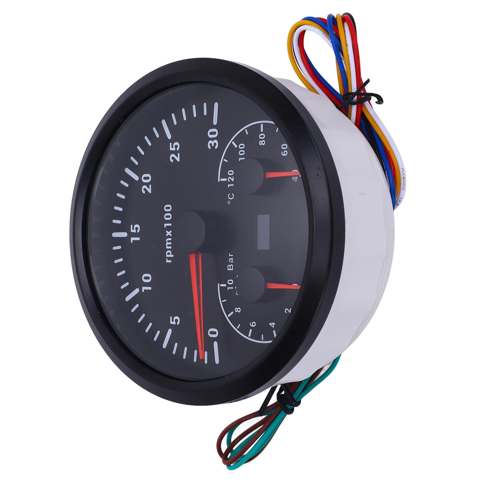 Tacómetro Eléctrico, Medidor de Temperatura de Agua y Presión de Aceite, Monitor de Salpicadero de Camión Yate RV de Alta Precisión 3 en 1 (Esfera negra, bisel negro.)