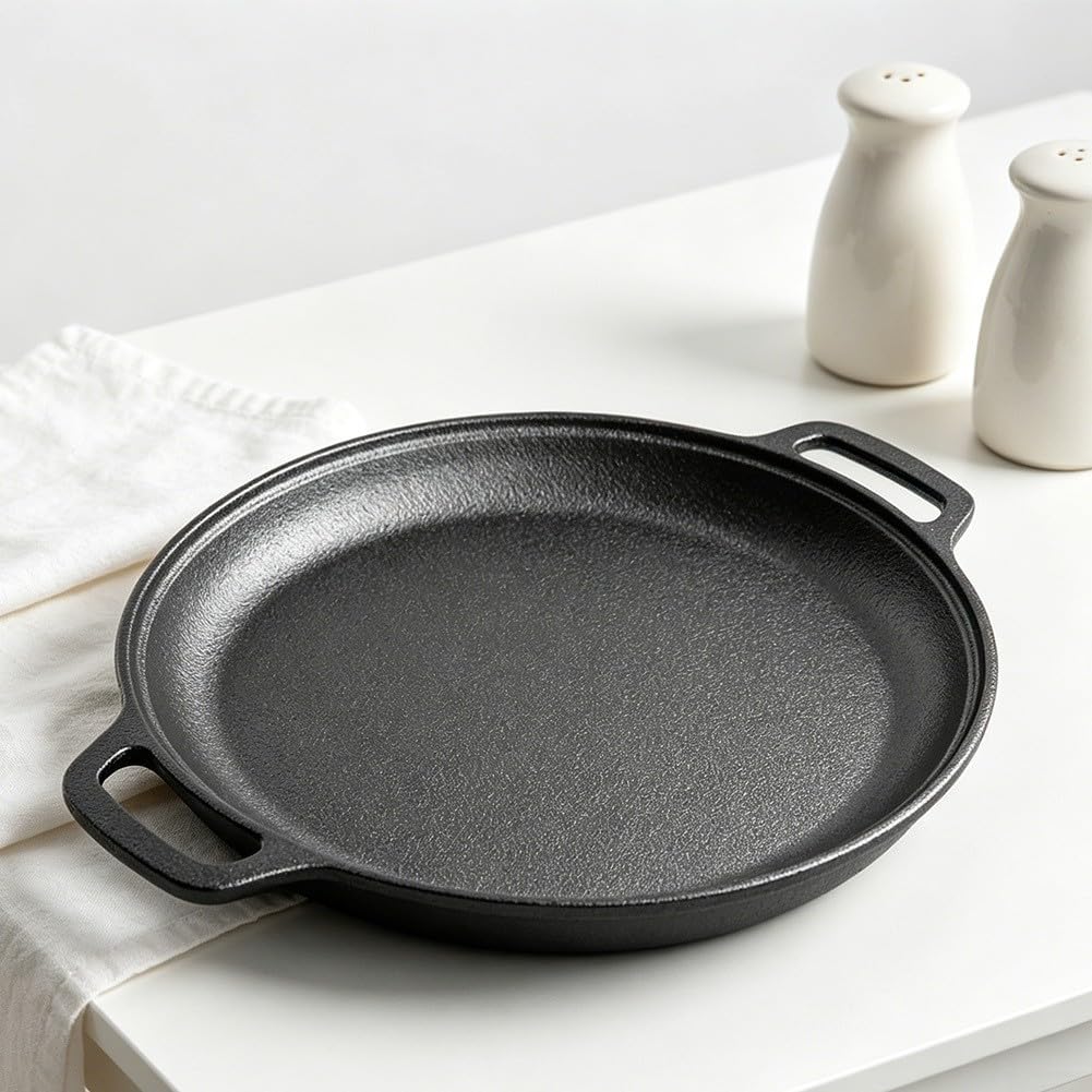 Bratpfanne aus verdicktem Gusseisen, 28 cm, unbeschichtet, mit Doppelohren, für Induktions-Gasherd, antihaftbeschichtet, für Pfannkuchen, Crepes, Tortillas (28 cm)