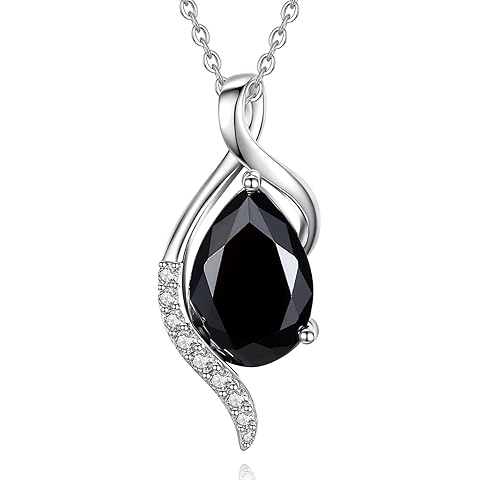 FANCIME Birthstone Necklace for Women Teardrop Cubic Zirconia Necklace S925 Sterling Silver Gentle Love Birthday Gifts for Mom Women, 16
