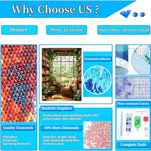 Arttoplus Books Diamond Art Kits for Adults- Bookshelves 5D Diamond Painting Kits for Adults Beginners,DIY Full Drill Diamonds Gem Art Kits for Gift and Home Decoration(12x16 inch) — view 2