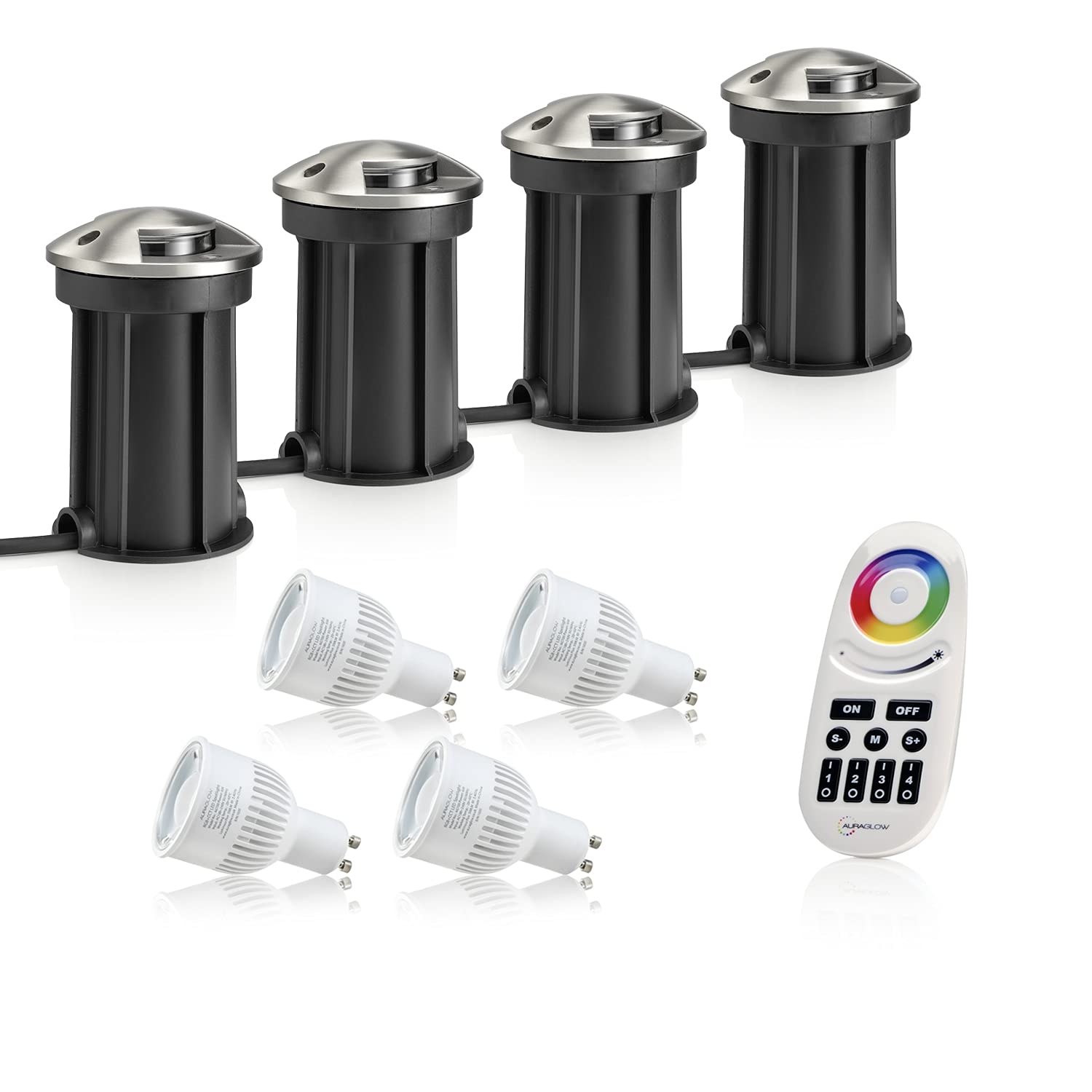 Auraglow Focos de Terraza Cambio de Color, Mando 4 Zonas, IP67, Pack de 4