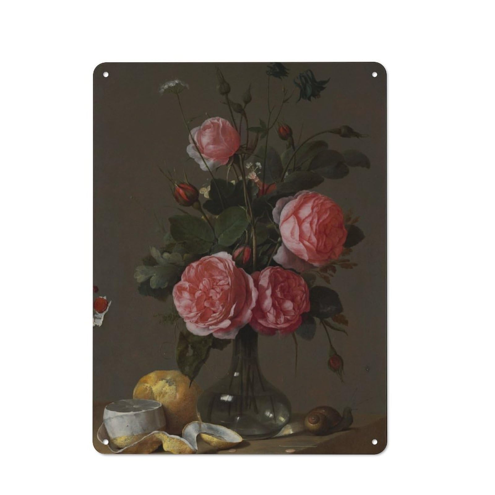 Junmoney Floral Still Life Rustic Metal Sign 40X30cm Featuring For Hallway Wall, For Collectors Decorating Hallways And Entrance Areas