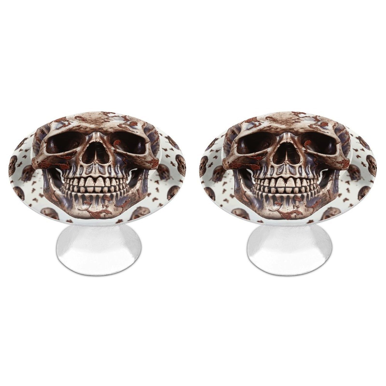 DWVTSLH Skull on White Background Cabinet Handles 2 Pack Stainless Steel Kitchen Drawer Pulls with Installation Screws Round Dresser Drawer Knobs 1.1 Inch Modern Cabinet Hardware Door Handles