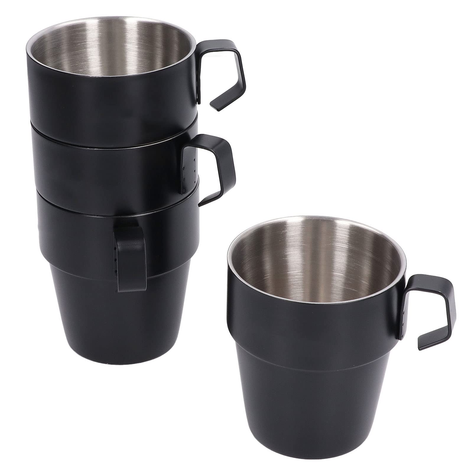 Chrees Doppelschichtiger Kaffeebecher aus Edelstahl für Warme Getränke, Tragbarer Becher für Outdoor-Camping, 300 Ml, 4-teiliges Set