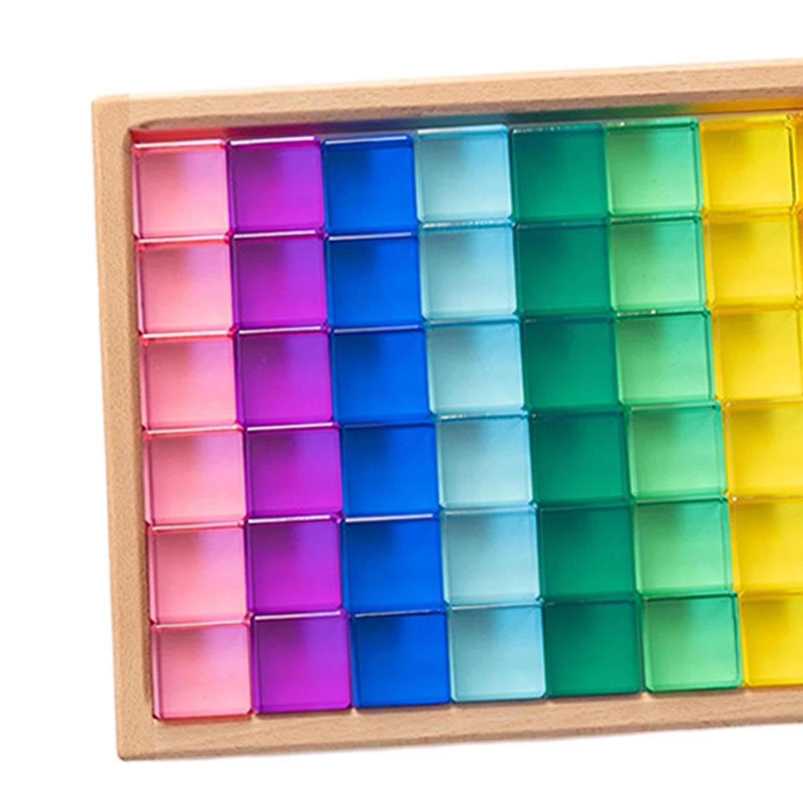 100 Pezzi Blocchi da Costruzione Set Cubi Stacking Gioco Educativo Giochi Acrilico Gemme Trasparenti con Scatola in Legno Adatto Bambini, 60 Pezzi