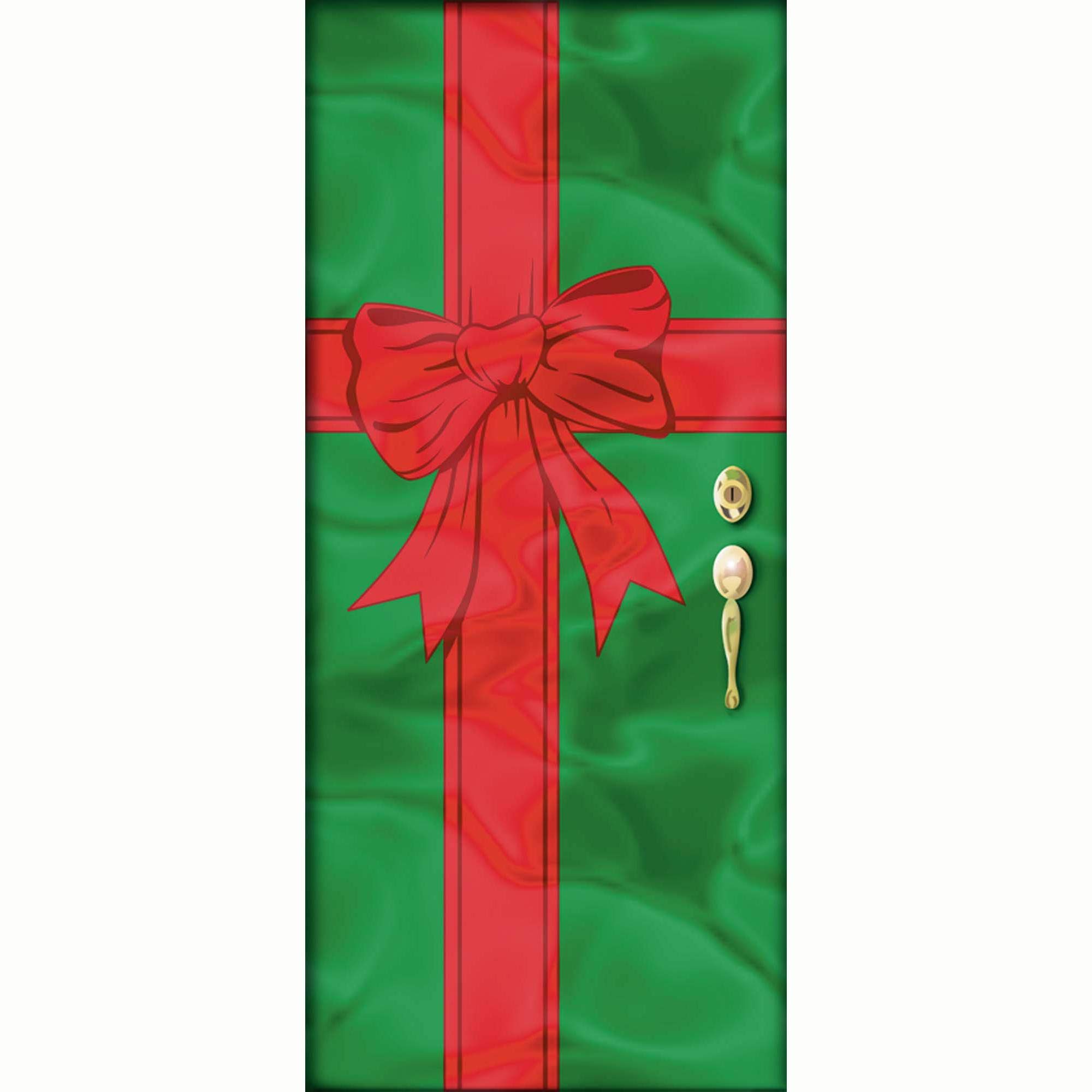 Festive Red and Green Christmas Foil Door Decoration - 78" x 36", 1 Piece - Perfect for Holiday Parties & Home Decor