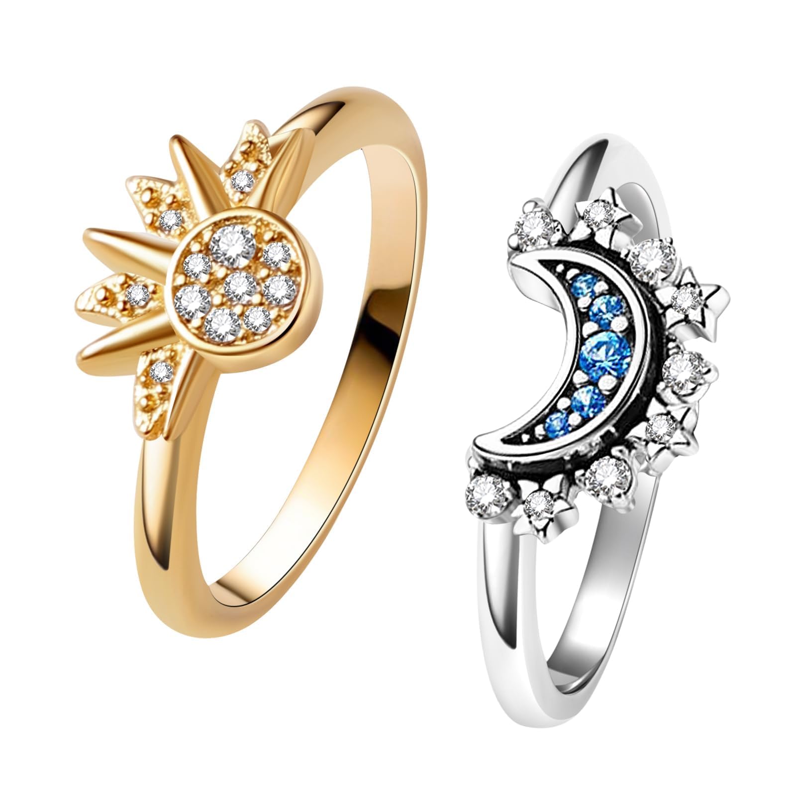 X spring Ring Set For Women, 2 PCS Stackable Rings with Sun and Moon Symbols, Ideal Friendship Gifts for Women and Teen Girls, Perfect for Casual and Formal Occasions
