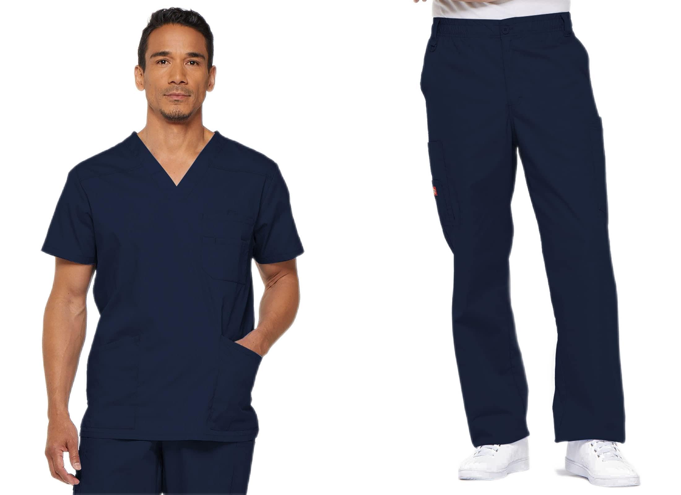 Dickies Scrub Set For Men With V-Neck 5 Pocket Top 81906 with Button Closure Elastic Waistband Pant 81006