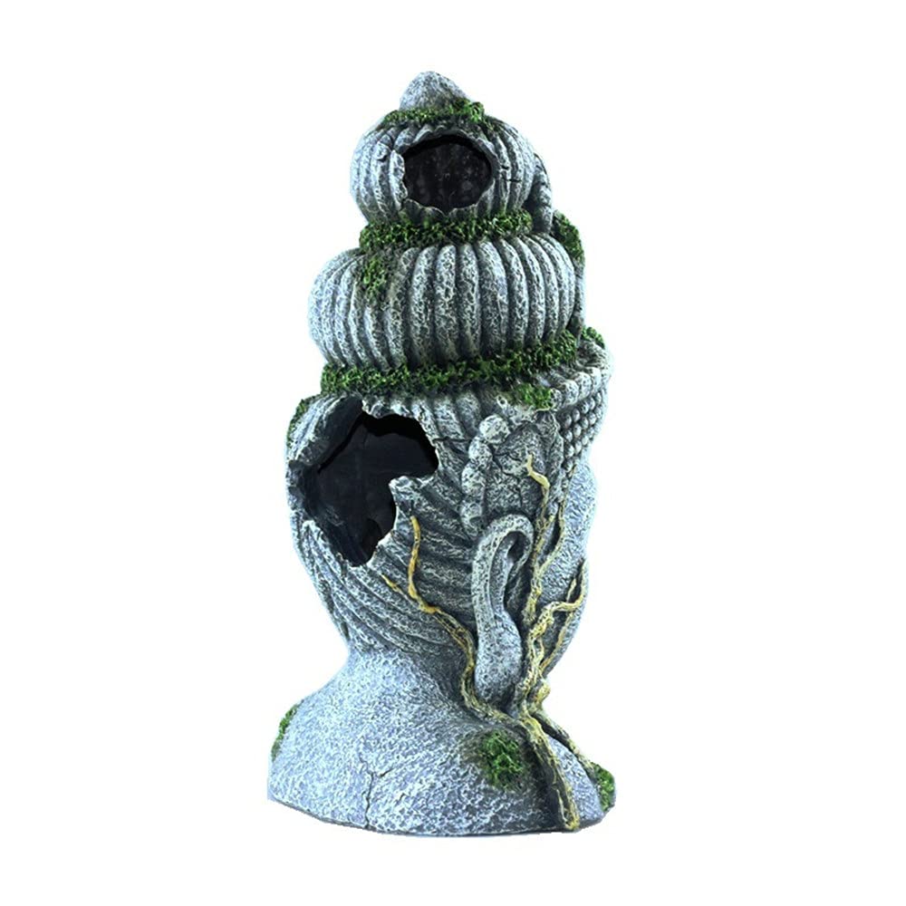 QTMY Décoration d'aquarium, grande statue tête de Bouddha Betta Serpent Cachette Grottes
