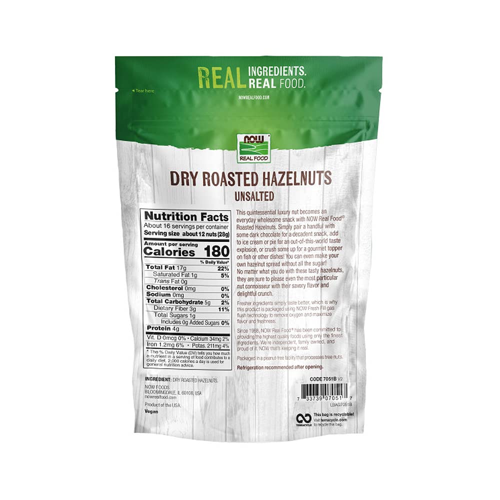 NOW Foods, Real Food, Dry Roasted & Unsalted Hazlenuts, Non-GMO, Vegan, Grown in the USA, 16 oz (454 g) (Pack of 2)