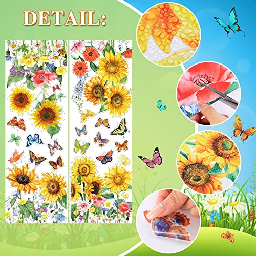 Flowers Butterflies Wall Decals Chrysanthemums Dragonflies Rose Botanical Wall Stickers Fairy Decals Pvc Removable Wall Art Decals For Girls Bedroom Nursery Decor (Sunflower, 35 X 12 Inch) #TOP2