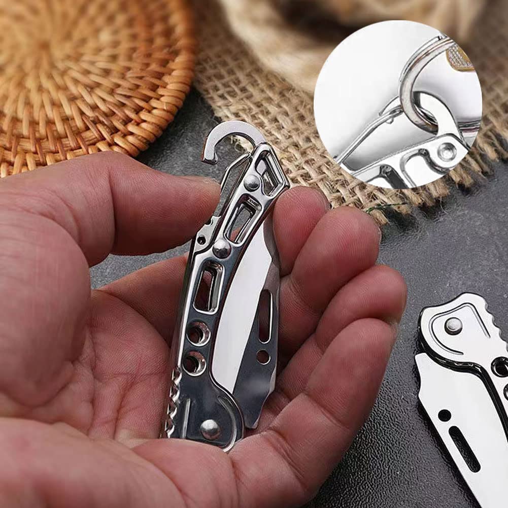 QJUHUNG Couteau Pliant Multifonctionnel Couteau de Poche en Acier Inoxydable Outil de Porte-Clés Portable d'Urgence de Camping en Plein Air Noir (2 Pcs Longueur de Lame 2.55 Po