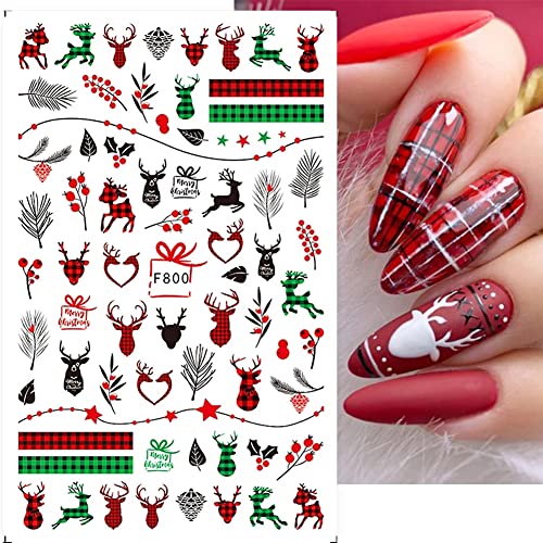 8 Sheets Christmas Nail Art Stickers Decals,3D Self-Adhesive Christmas Nail Art Supplies Winter Xmas Snowflakes Elk Designs Sticker New Year Manicure Diy Nail Decoration For Women Girls #TOP4