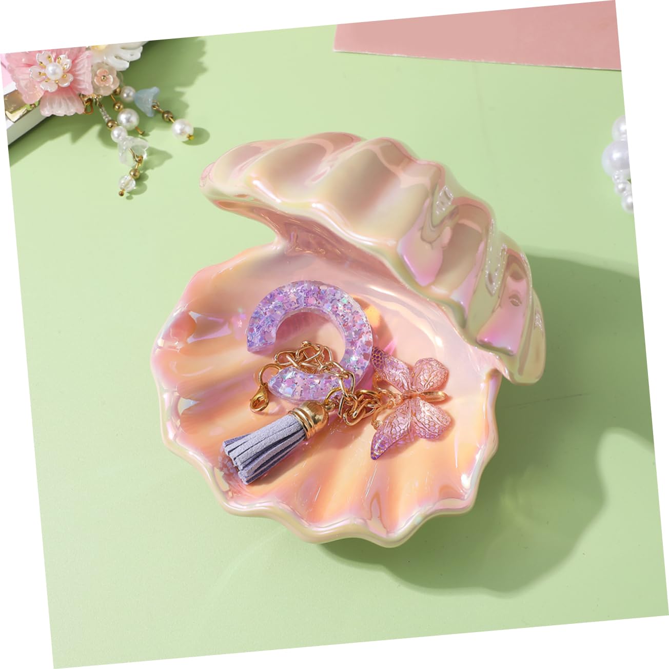 VANZACK 2 Stück Schmuckschale aus Keramik Schmuckhalter Ringschale aus Keramik Muschelform Keramikschmuck Tablett Keramikschmuckschale Schalenringschale dekoratives Tablett Rosa