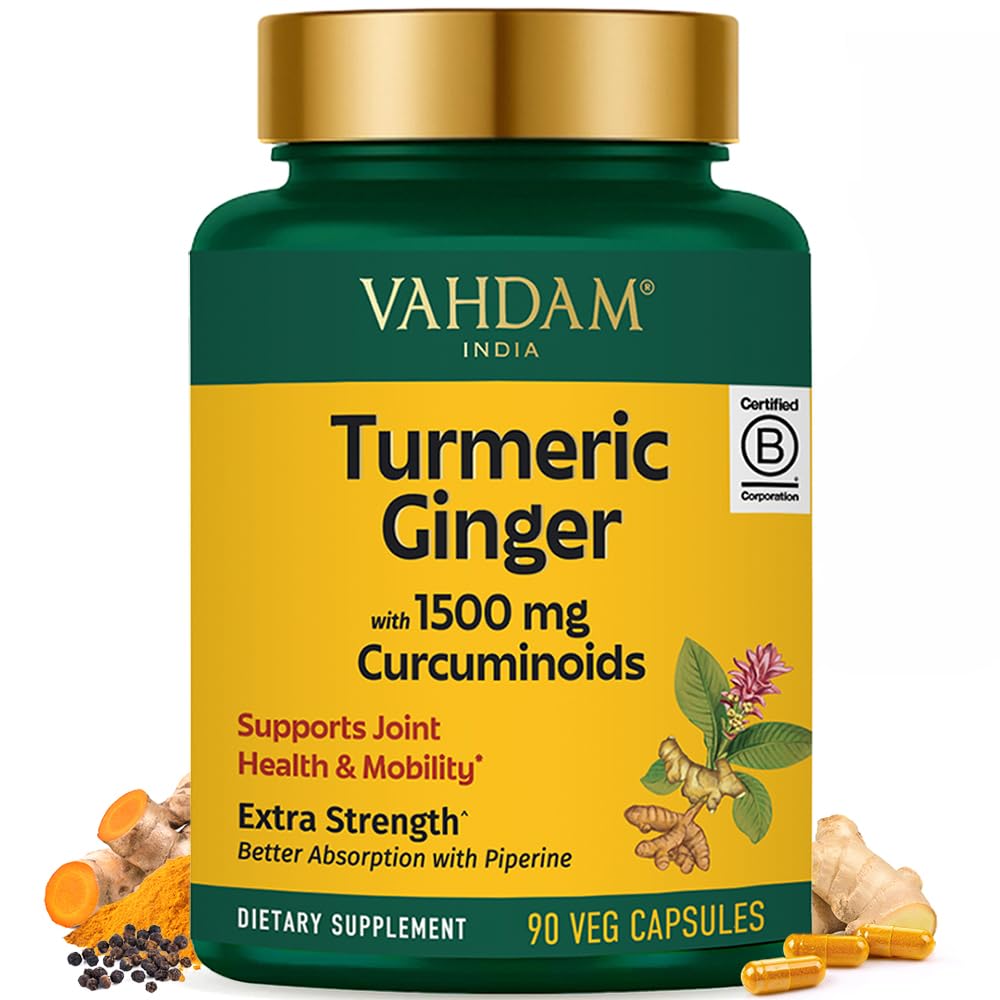 VAHDAM Suplemento de Cúrcuma e Gengibre com 1500 mg de Curcuminoides, 90 cápsulas vegetarianas