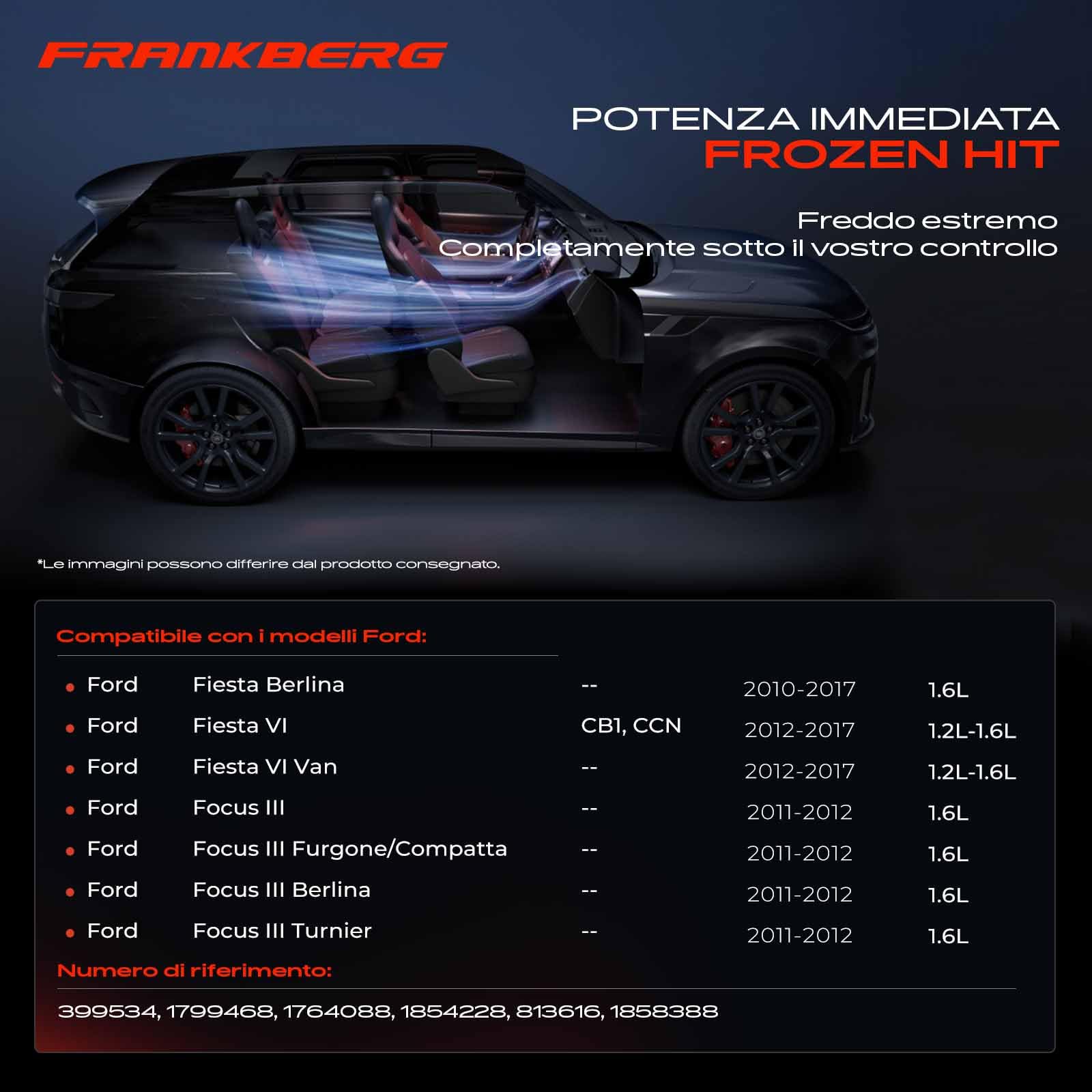 Frankberg Compressore per aria condizionata con frizione 1764088 | Compatibile con: Focus III, Focus III Box/Hatchback, Torneo Focus III, Fiesta VI Van, Fiesta VI CB1 CCN, Focus III Berlina