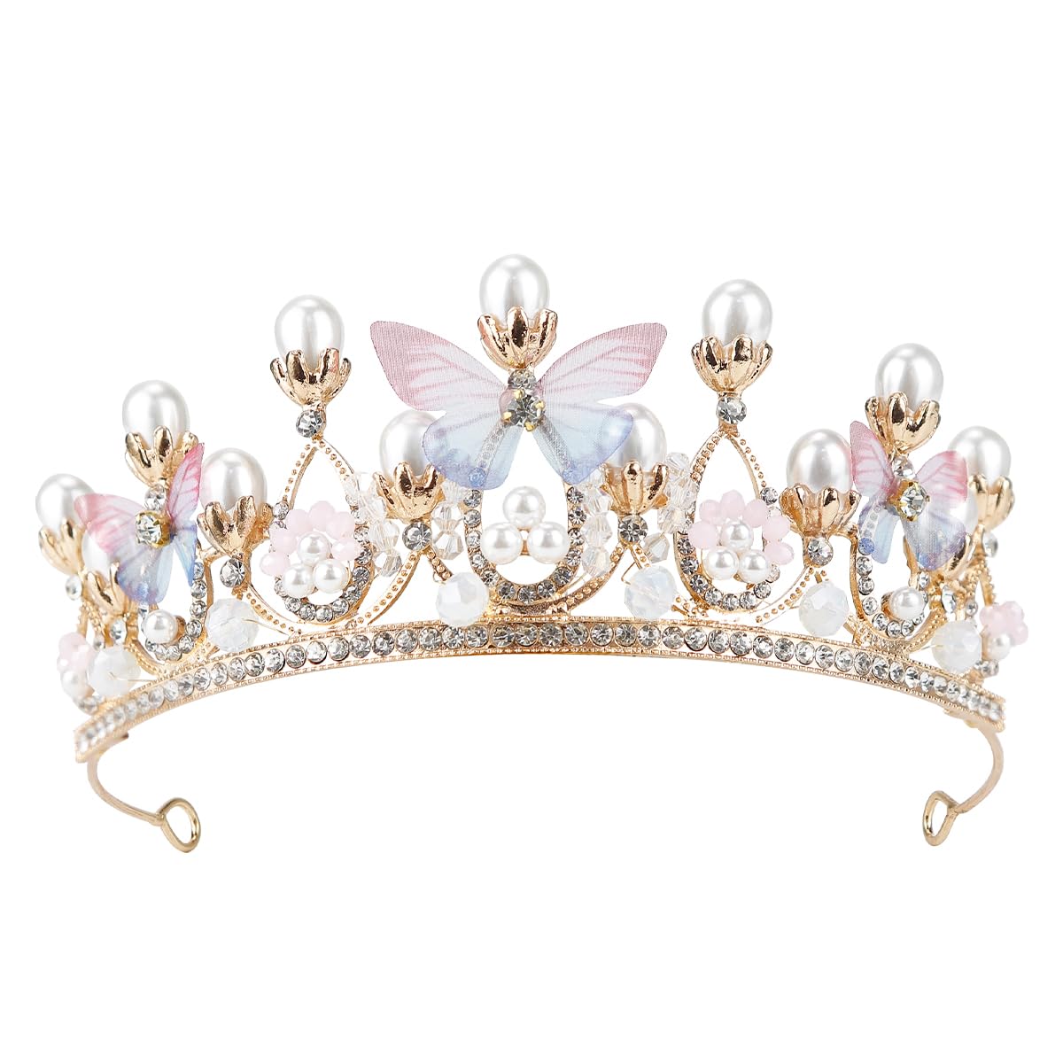 Princess Butterfly Crown Pearl Rhinestone Crown Crystal Headband Bridal Tiara Birthday Christmas Party Hair Jewelry for Women Girls-image-33