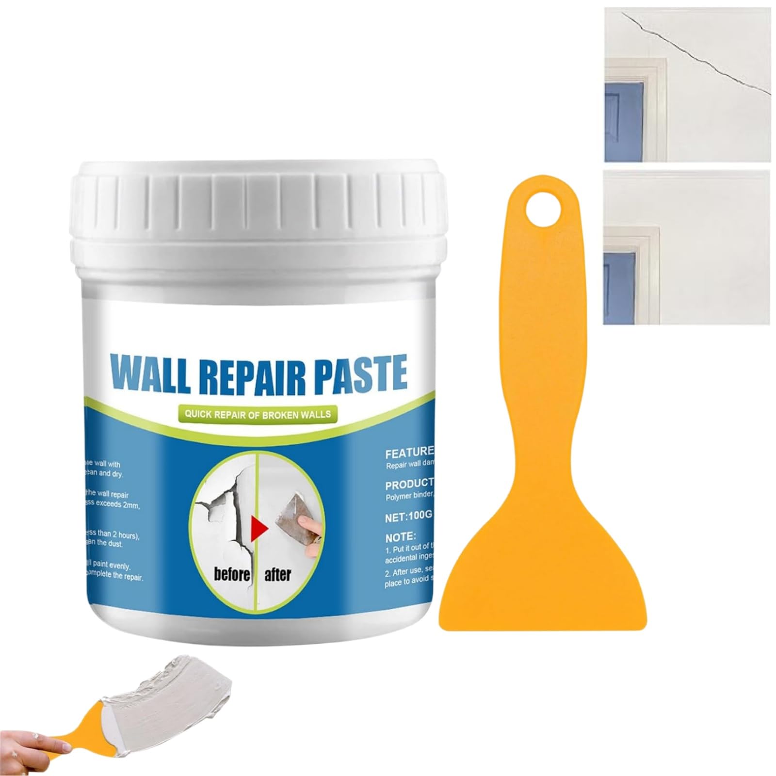 Wall Repair Kit,Wall Repair Paste,W-All Mending Agent, W-All Re-Pair Cream,For Holes,Cracks In Plasterboard,Drywall & Brick - Includes Scraper For Stain Cover & Corner Re-Pair,Gap Filler For Walls