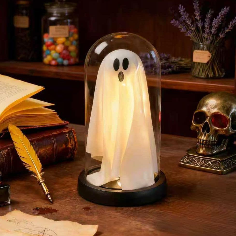 Decoraciones de Halloween para interiores, fantasma iluminado en cúpula transparente, bonita decoración de fantasma espeluznante para exhibición de