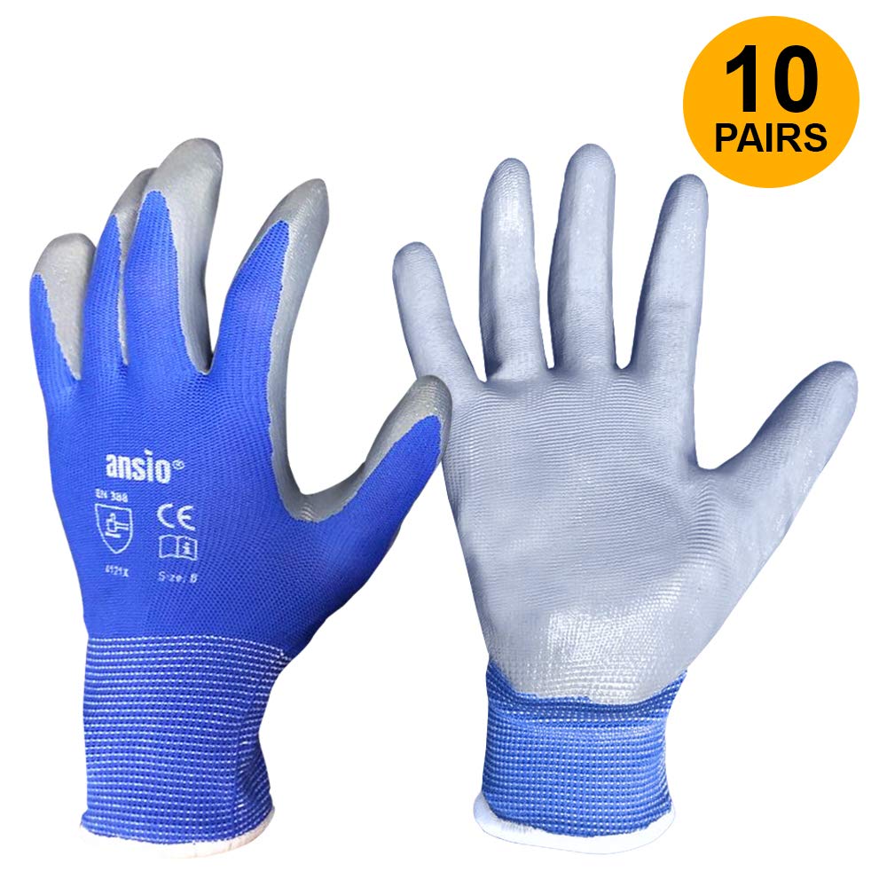 ANSIO PU Coated Nylon Non Slipy Safety Work Gloves Handling Gloves with secure Grip (M (Pack of 10), Blue - Nitrile) - Image 3